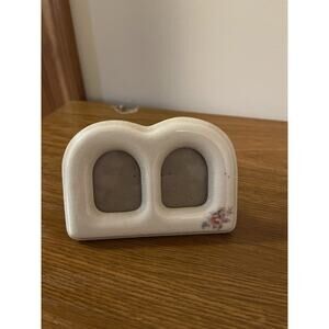 Small Double Picture Ceramic Photo Frame Beige with Pink & Blue Floral